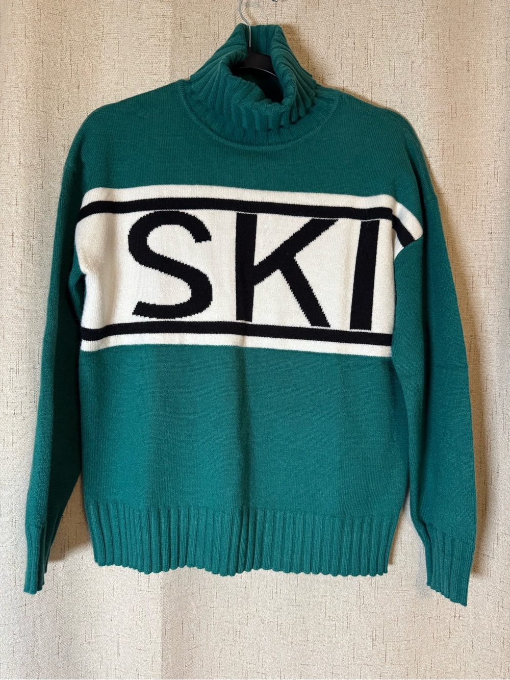 Teal SKI Graphic Women’s Turtleneck Sweater Small Après Ski Alpine